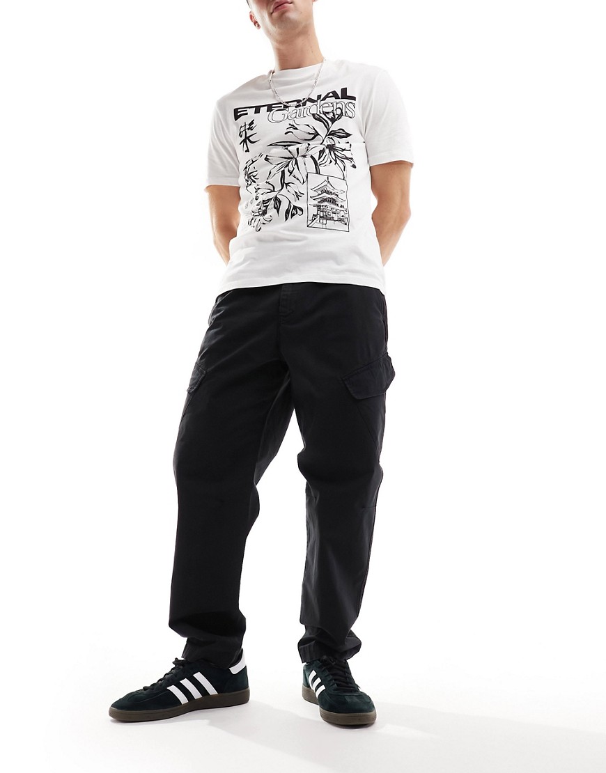 PS Paul Smith stripe zebra embroid tapered cotton cargos in black