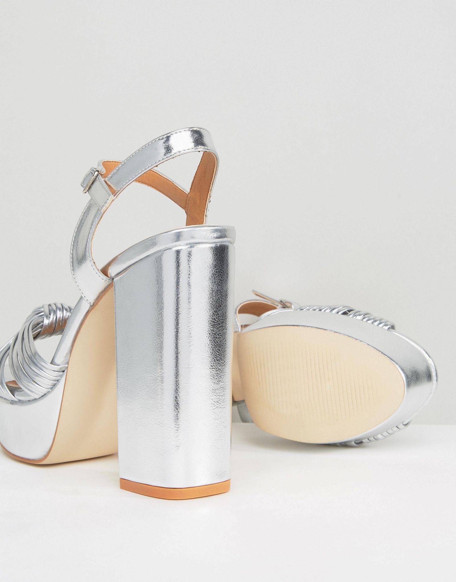Public Desire Avalon Knot Silver Platform Heeled Sandals