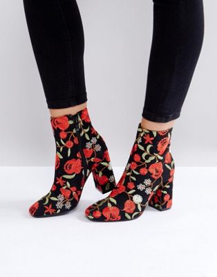 Public Desire Cleo Embroidered Heeled Ankle Boots