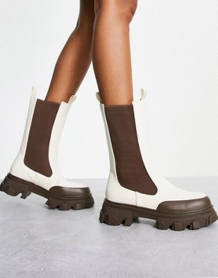 Exclusive Kira calf length chelsea boots with contrast sole in off white