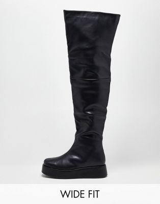 Public Desire Exclusive Wide Fit  Rosie flat over the knee boots in black
