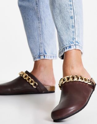 Isabel mule clogs with chain trim in brown
