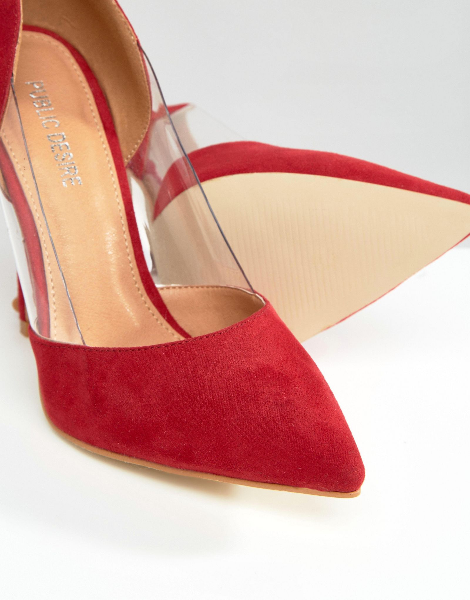 Public Desire Keely Clear Detail Red Court Shoes