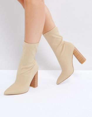Public Desire Libby Nude High Heeled Sock Boots