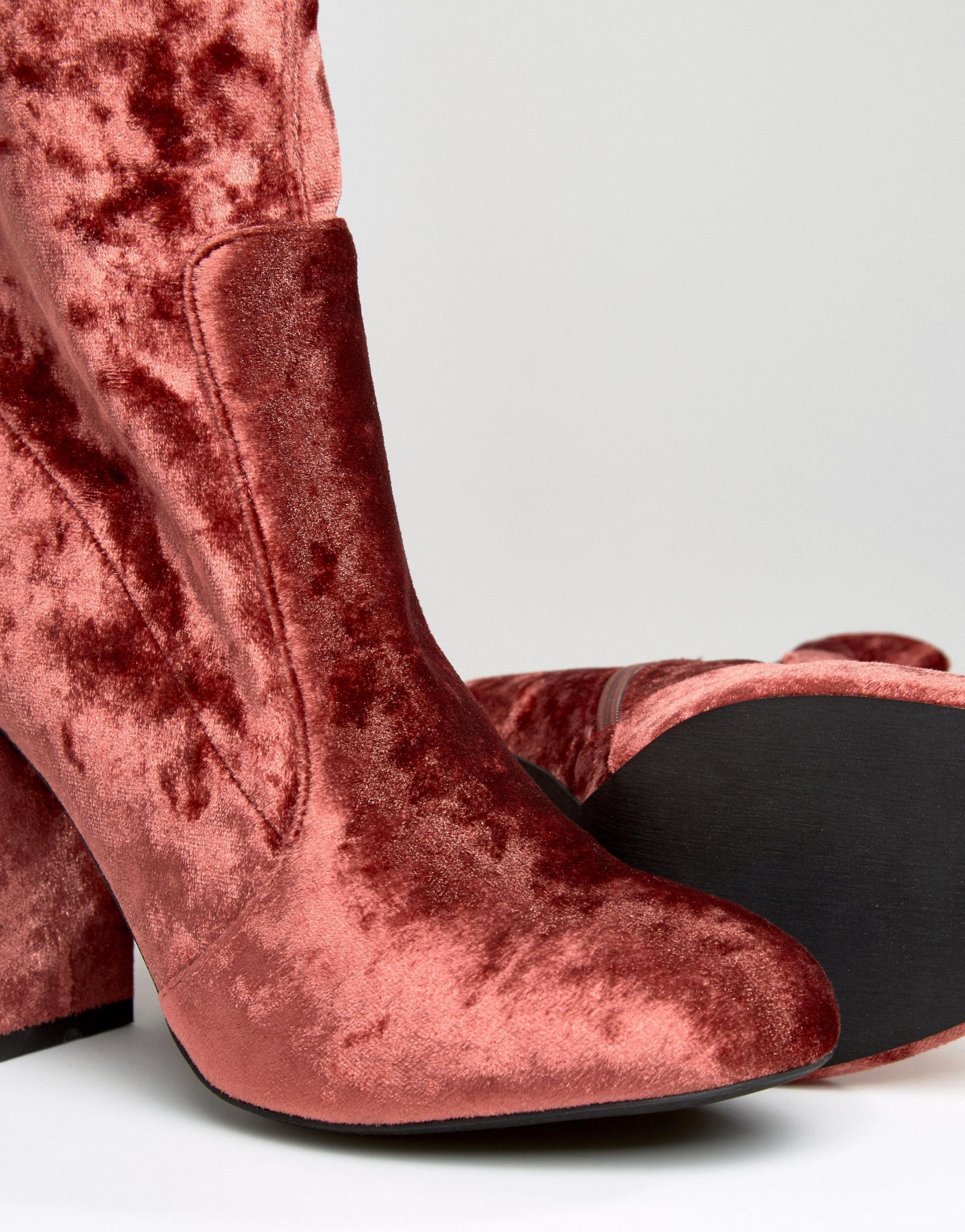 Public Desire Lila Pink Velvet Heeled Ankle Boots