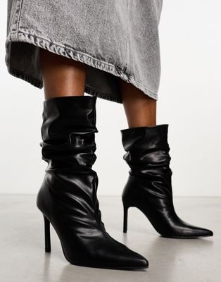 Lilu ruched heeled ankle boots in black