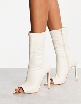 Public Desire metal toe heeled ankle boots in cream-White