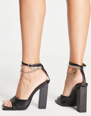 Nade double embellished strap mid sandals in black