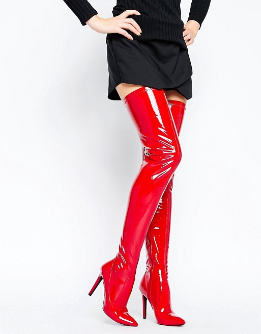 Public Desire | Public Desire Red Heeled Thigh High Boots