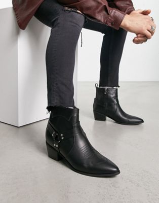 Sheriff western ankle boots with metal hardware in black