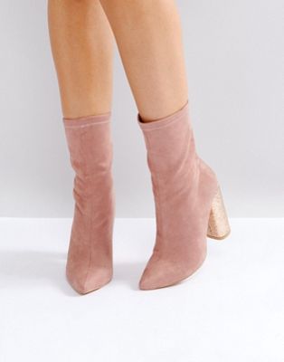 Public Desire Universe Pink Crackled Heeled Ankle Boots