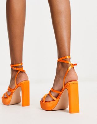 Viola platform sandals in orange satin