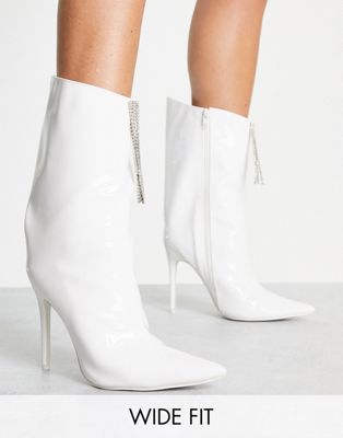 Quince high ankle boots with embellished front in white patent