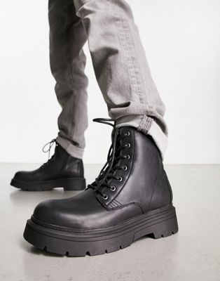 Pull&Bear chunky gum sole boots in black