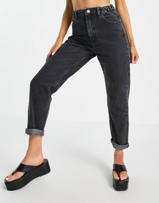 Pull&Bear elasticized waist mom jeans in black - Click1Get2 Deals