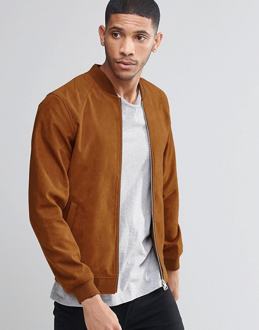 Pull&ampBear | Pull&ampBear Faux Suede Bomber Jacket In Tan