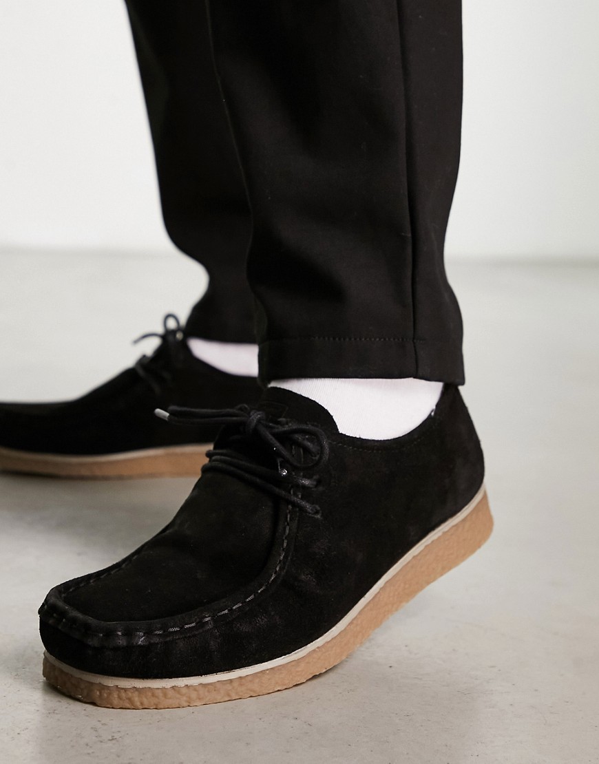 Pull & Bear faux suede lace up shoes in black