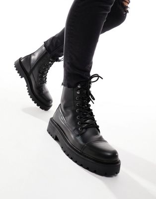 Pull&Bear military boot in black