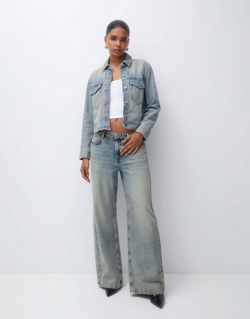 Pull & Bear oversized baggy low waist jean in washed blue