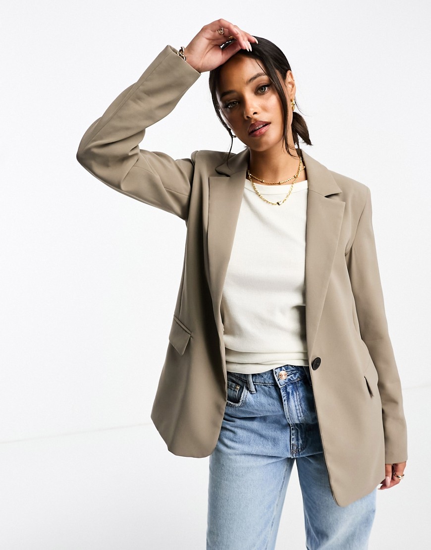Pull & Bear oversized blazer in taupe brown