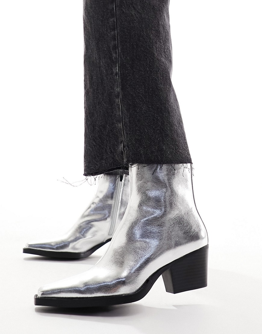 Pull & Bear pointed toe ankle boot in silver