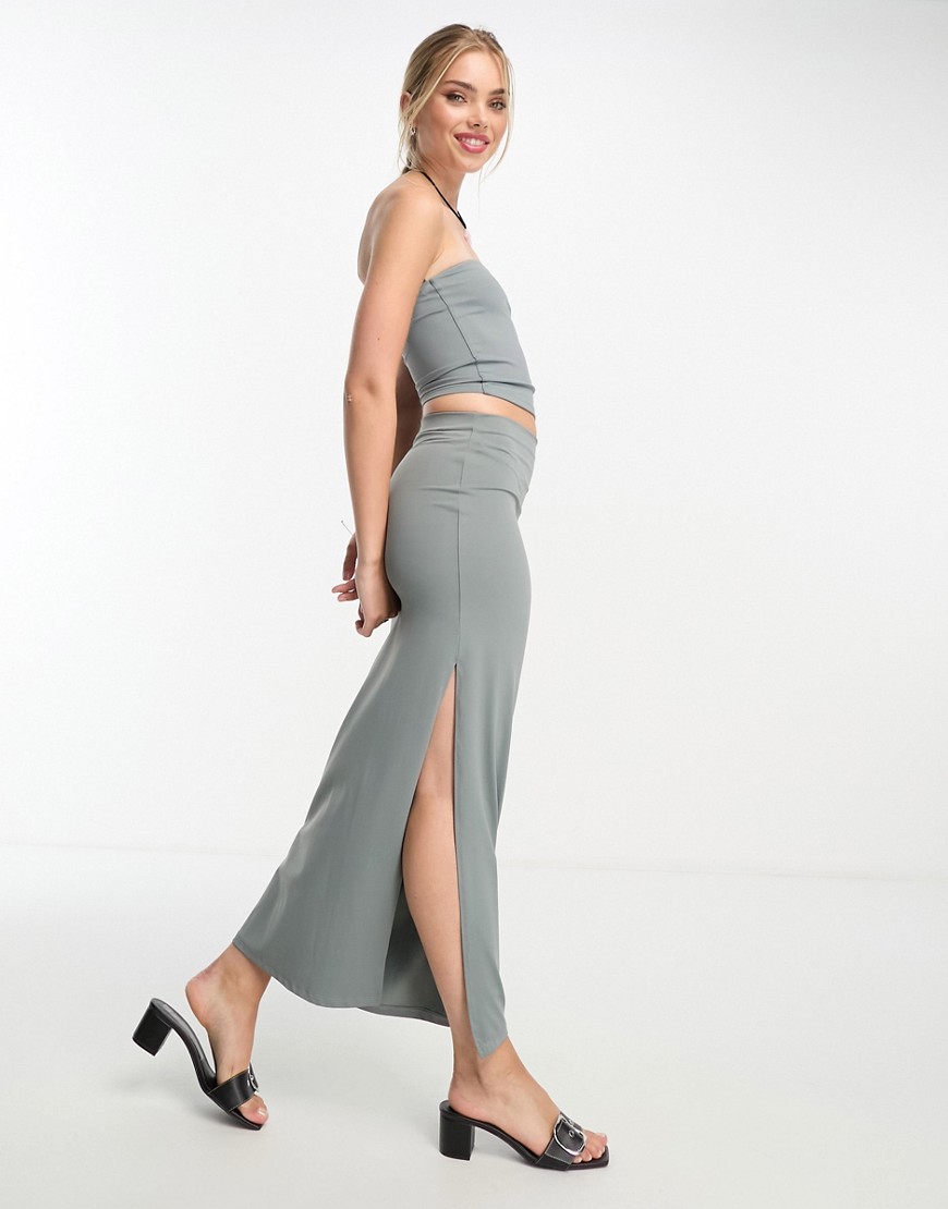 Pull & Bear soft shaping column maxi skirt co-ord in grey