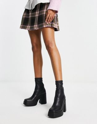 Pull&Bear wide fit faux leather super platform boot in black