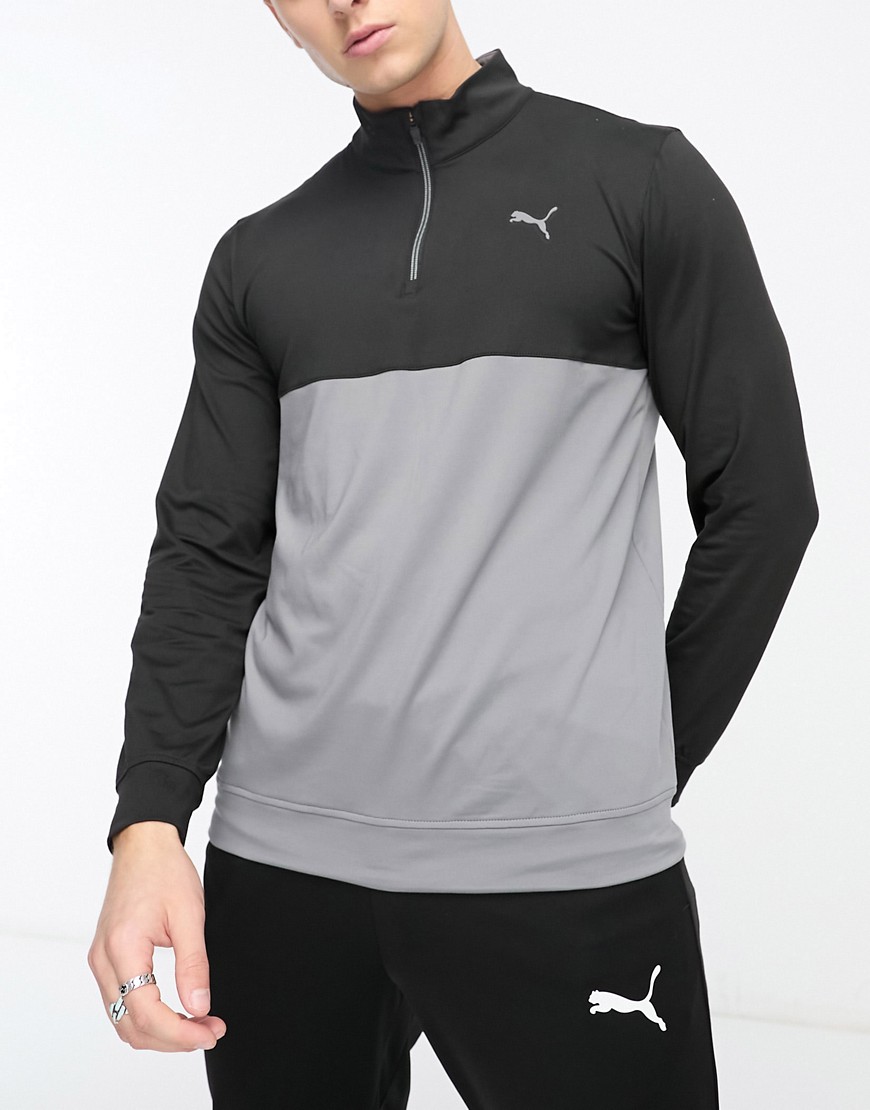 Puma Golf Gamer colorblock 1/4 zip sweat in black/grey