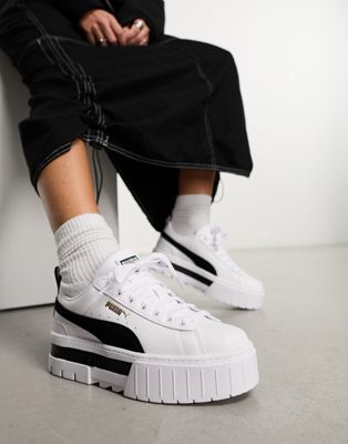 Mayze leather trainers in white & black
