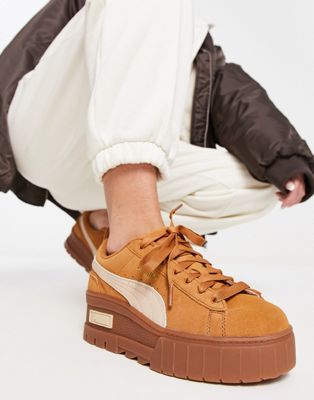 Mayze Wedge trainers in tan with gum sole
