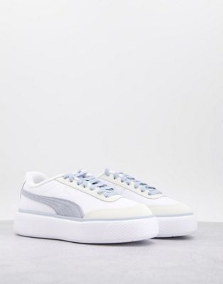 Oslo Maja suede trainers in white and baby blue