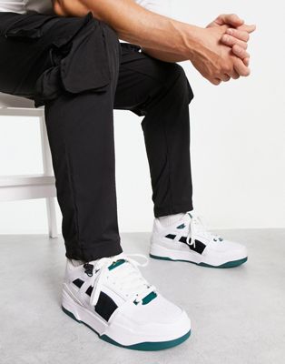 slipstream trainers in white with black and green suede detail