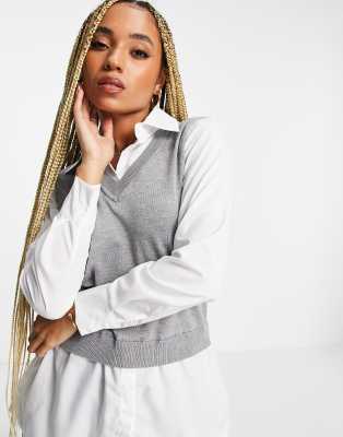 QED London 2 in 1 knitted v neck vest with shirt underlay in gray - Click1Get2 Offers