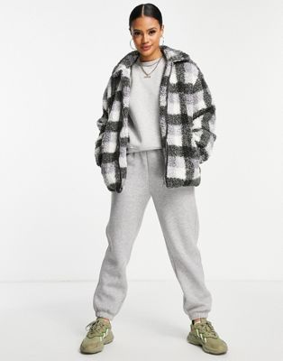 QED London printed sherpa jacket in monochrome check - Click1Get2 Offers