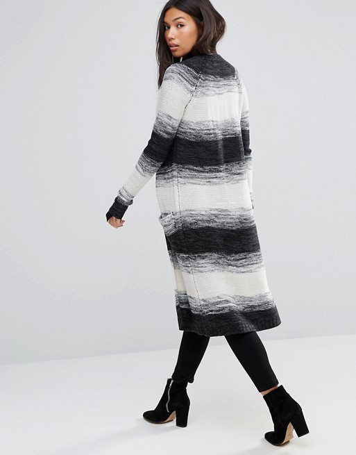 QED London | QED London Striped Longline Cardigan With Front Pockets