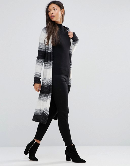 QED London | QED London Striped Longline Cardigan With Front Pockets