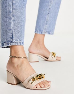 square toe heeled sandals in beige