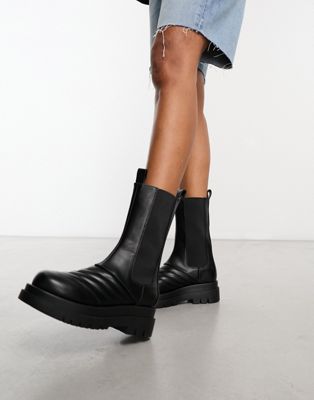 Adalee stitch detail calf length boots in black