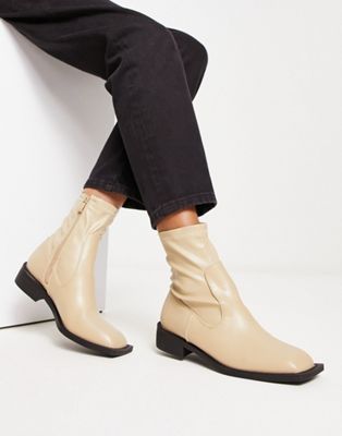 Annelien square toe sock boots in oat milk - exclusive to ASOS