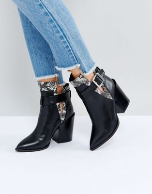 RAID Carla Black and Snake Buckle Heeled Ankle Boots