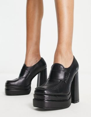 Fancy platform heel loafers in black
