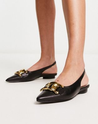 flat shoes with gold buckle in black