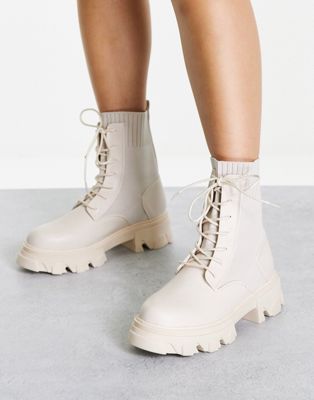 Heston chunky lace up ankle boots in ecru