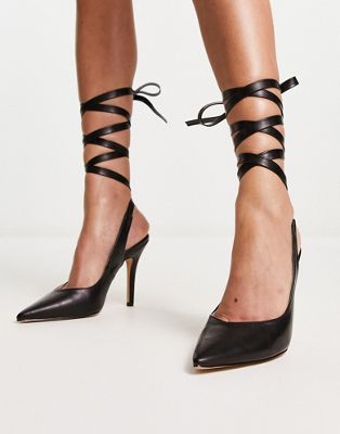 Ishana heeled shoes with ankle tie in black