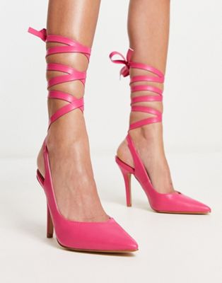 Ishana heeled shoes with ankle tie in pink