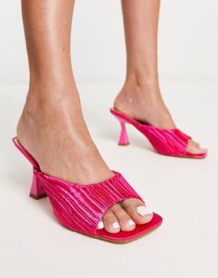 Jovia heeled mules in hot pink textured satin