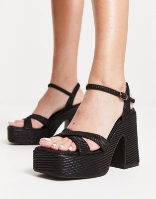 Keiran platform sandals in textured black metallic - exclusive to ASOS
