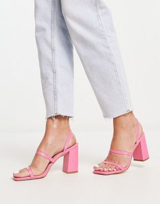 Libra block heeled sandals in hot pink lizard