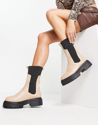 Lizzo flat boots with contrast knit panel in beige