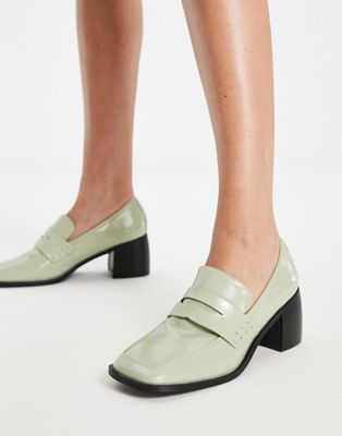 Megna heeled loafers in pale green patent